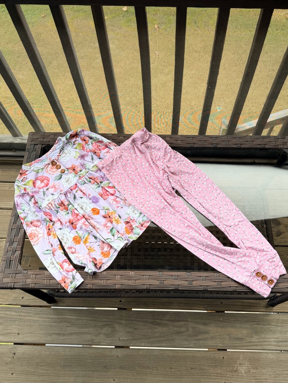 Posh Peanut Girls Floral Top and Pink Printed Pants Set Size 8